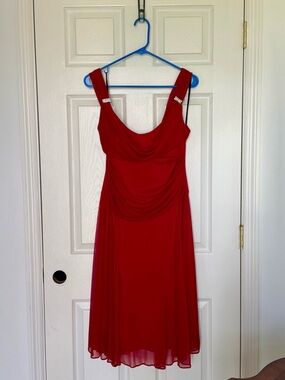 Red Sleeveless Midi Dress with Draped Bodice